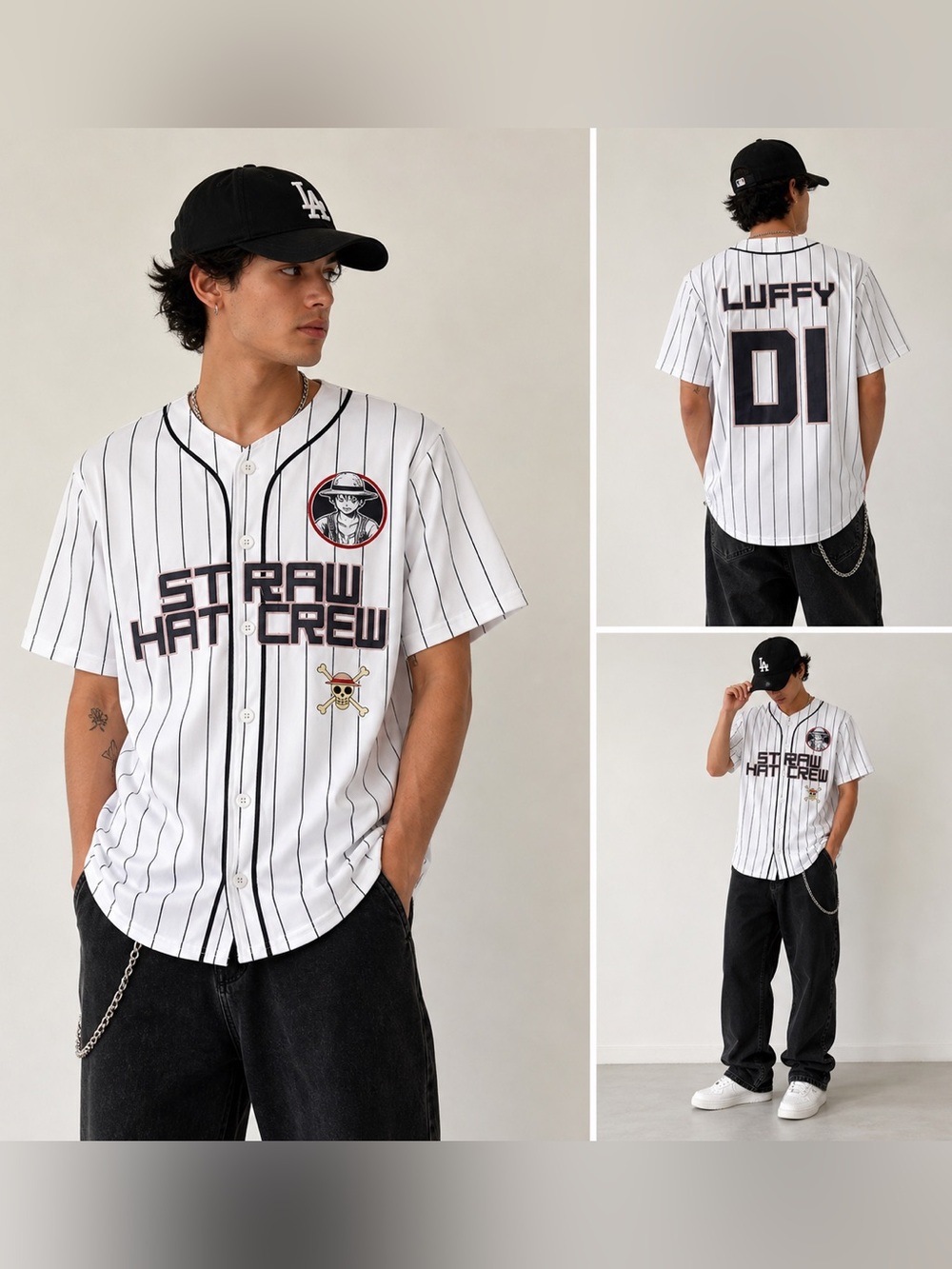 One Piece Straw Hat Crew Luffy #01 Baseball Jersey White - Mens Size L